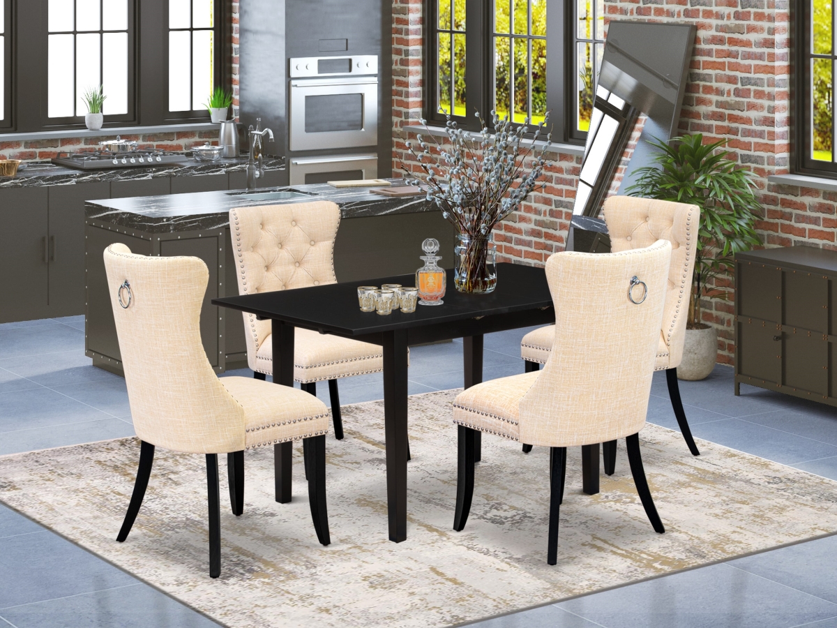 NFDA5-BLK-32 Dining Set Contains A Rectangle Wooden Table with Removable Leaf & 4 Padded Chairs, Black - 5 Piece