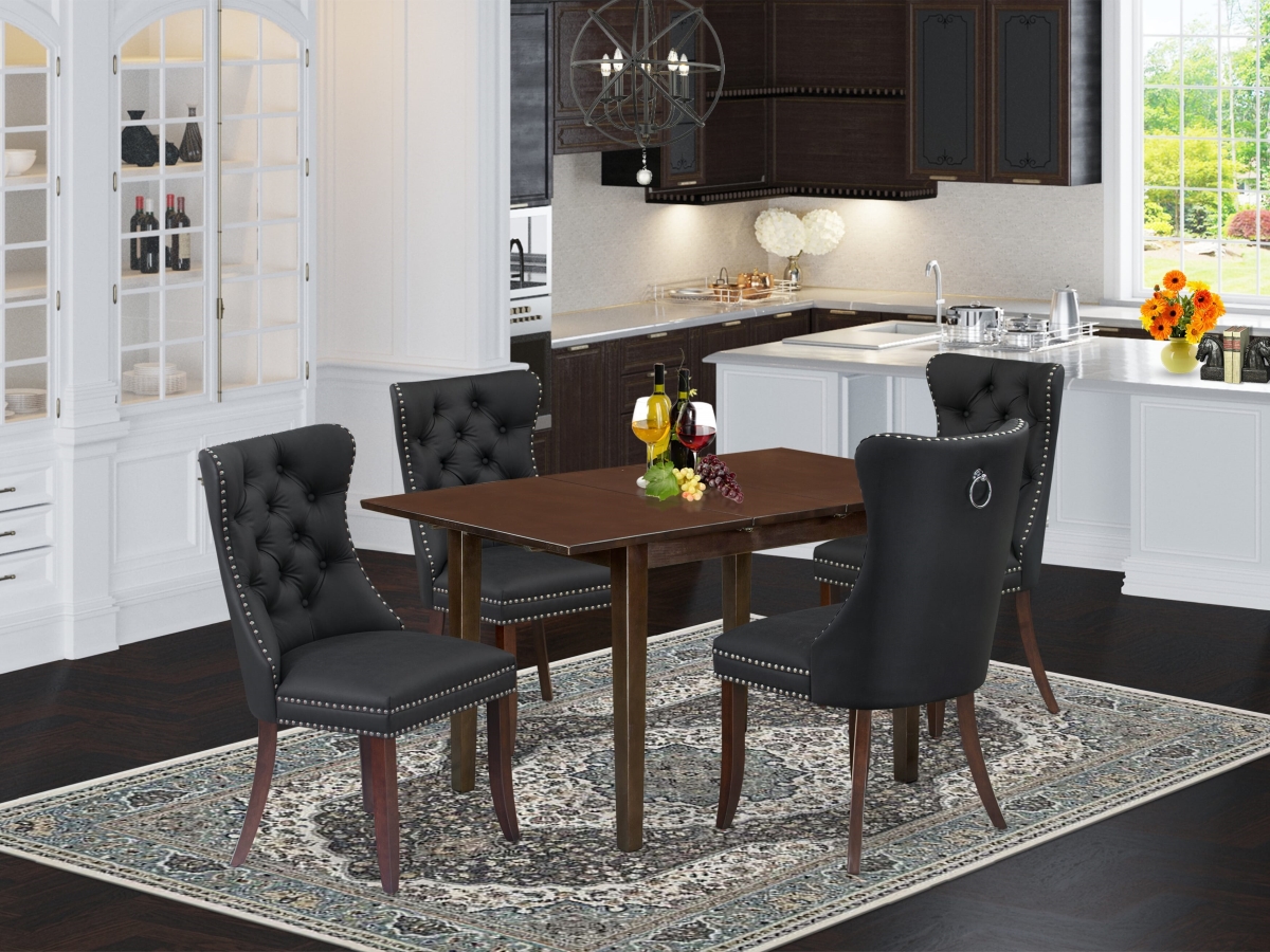 NFDA5-MAH-12 Dining Set, Mahogany - A Rectangle Wooden Table with Removable Leaf & 4 Upholstered Chairs - 5 Piece