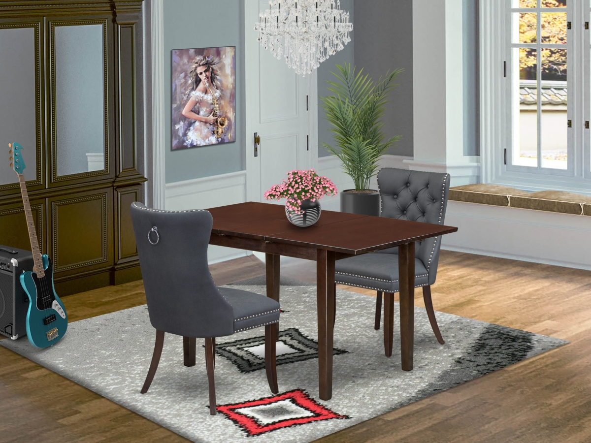 NFDA3-MAH-13 Dinette Set, Mahogany - A Rectangle Dining Table with Removable Leaf & 2 Upholstered Chairs - 3 Piece