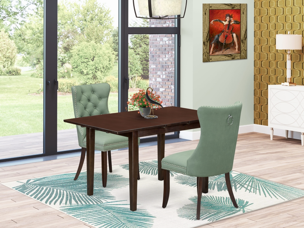 NFDA3-MAH-22 Dining Set with A Rectangle Kitchen Table - Removable Leaf & 2 Upholstered Chairs, Mahogany - 3 Piece