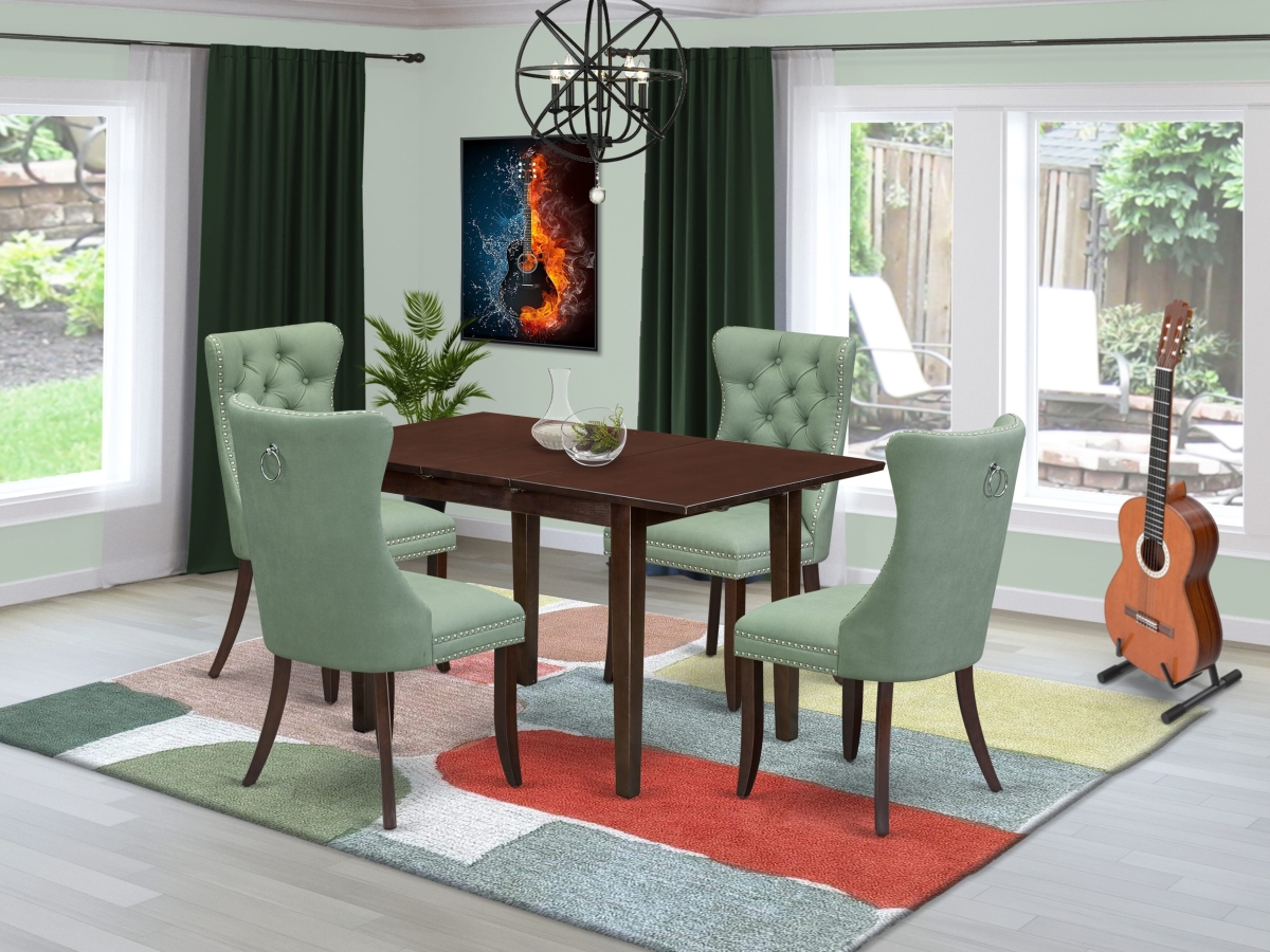 NFDA5-MAH-22 Dining Set with A Rectangle Wooden Table - Removable Leaf & 4 Upholstered Chairs, Mahogany - 5 Piece