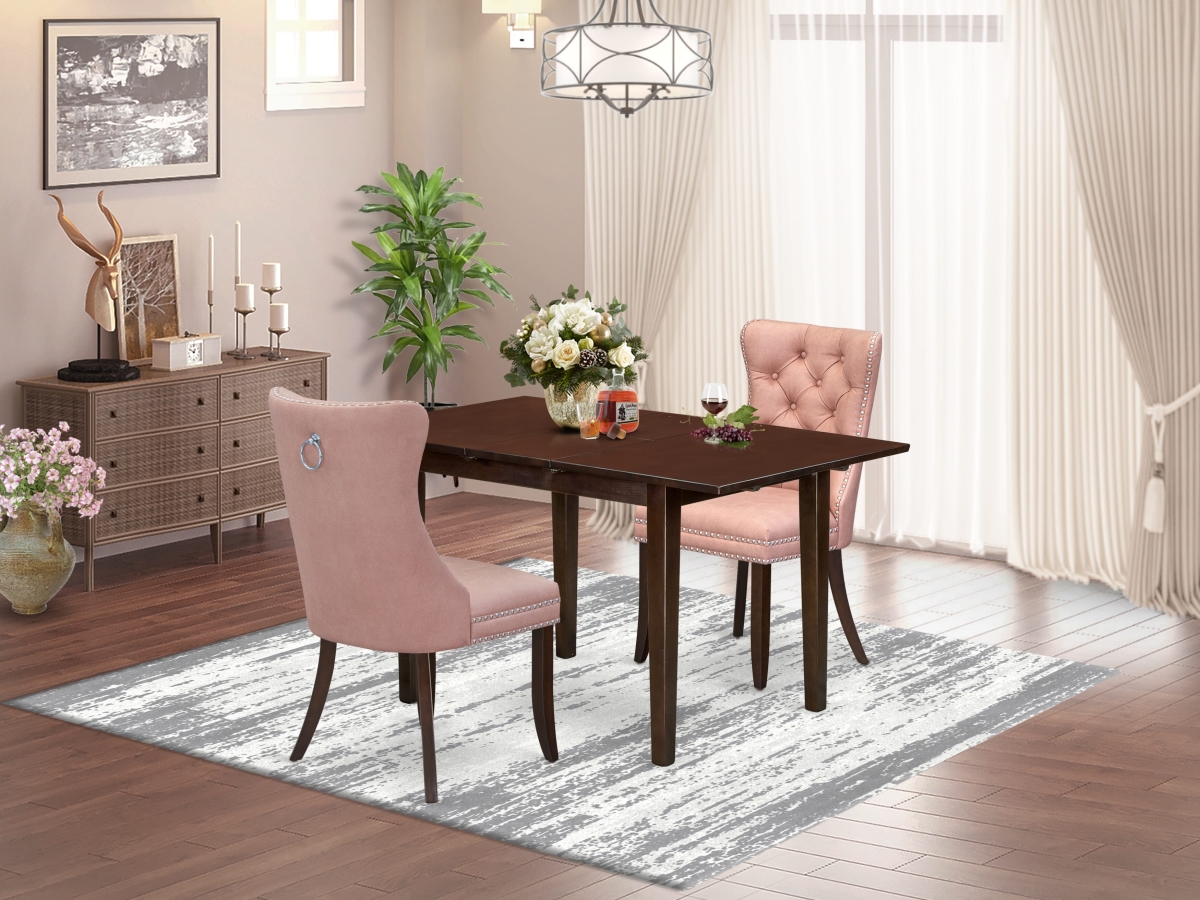 NFDA3-MAH-23 Dining Set - A Rectangle Kitchen Table with Removable Leaf & 2 Upholstered Chairs, Mahogany - 3 Piece