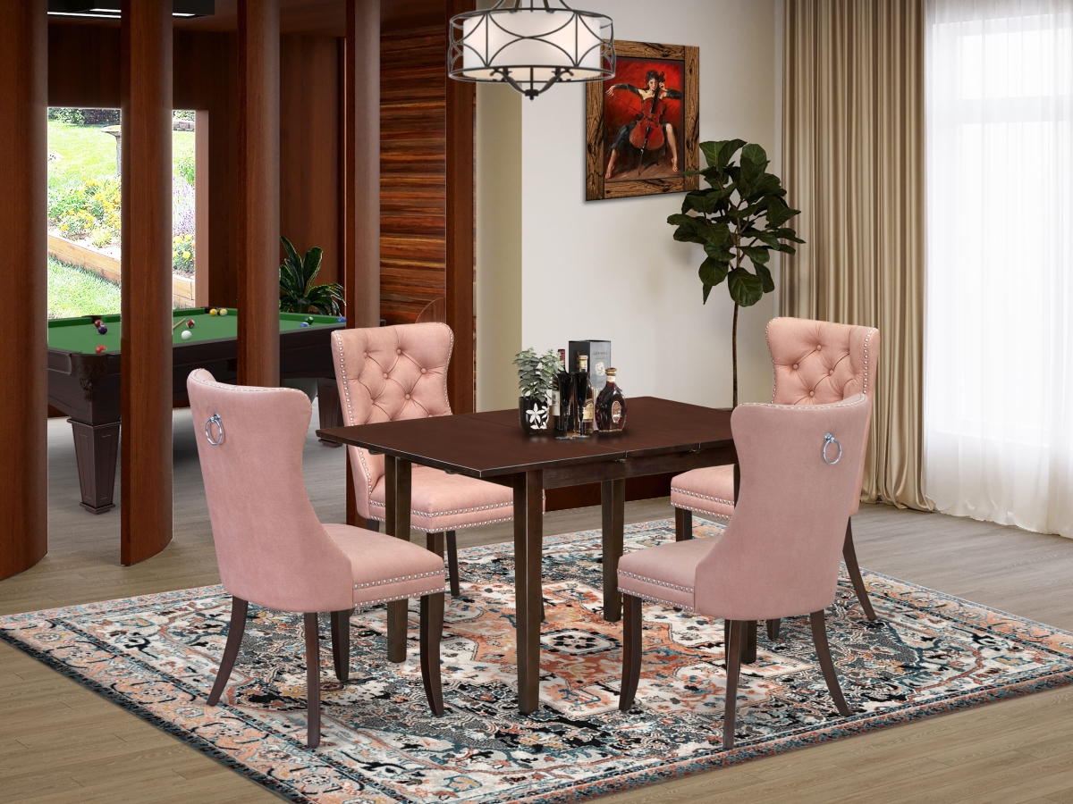 NFDA5-MAH-23 Dining Set - A Rectangle Wooden Table with Removable Leaf & 4 Upholstered Chairs, Mahogany - 5 Piece