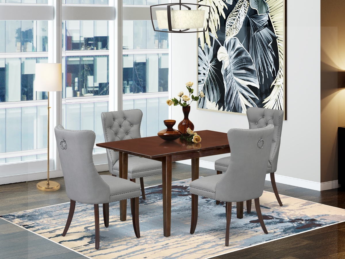 NFDA5-MAH-27 Kitchen Table Set - A Rectangle Dining Table with Removable Leaf & 4 Parson Chairs, Mahogany - 5 Piece