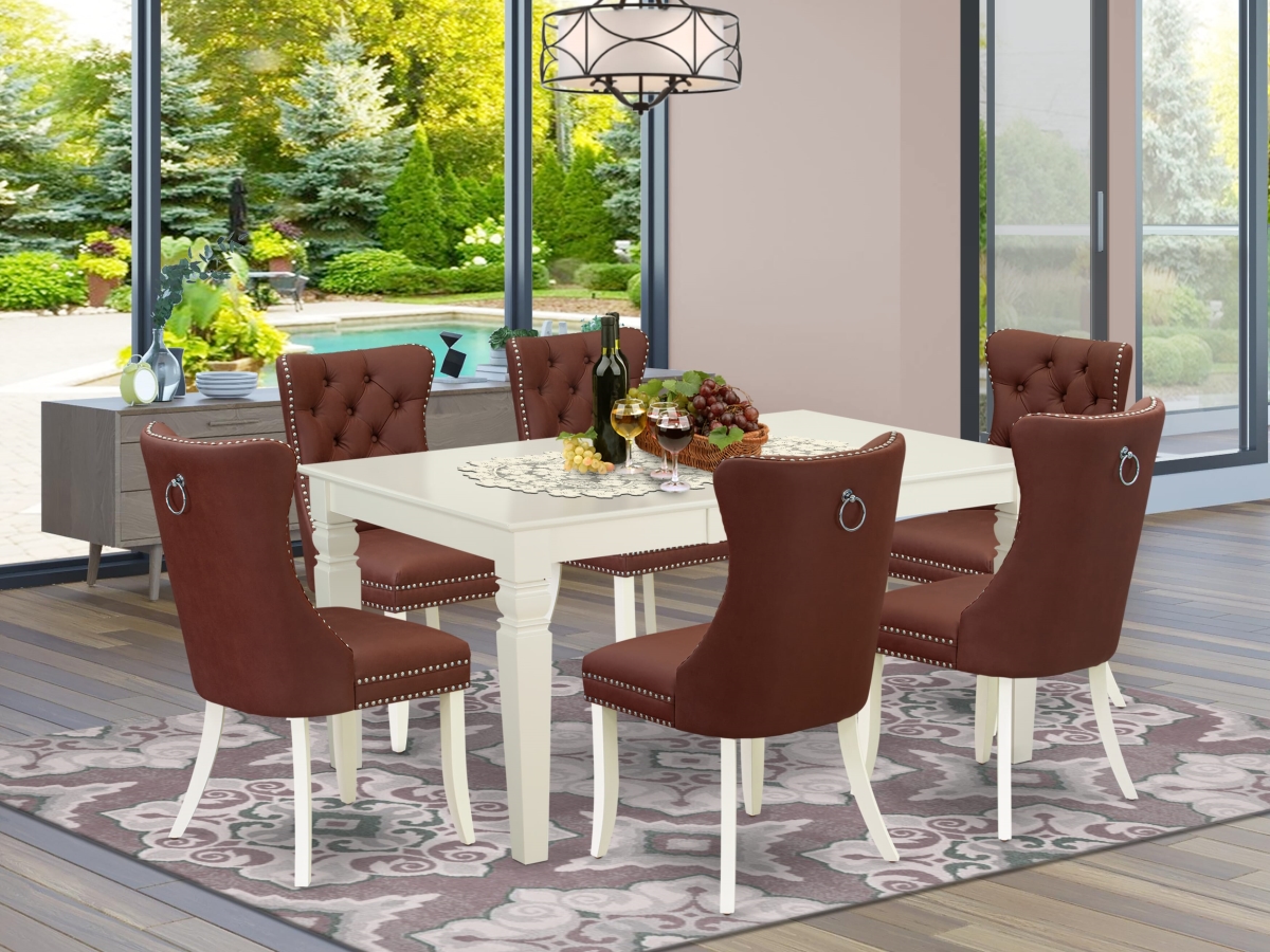WEDA7-WHI-26 Kitchen Set Contains A Rectangle Dining Table with Removable Leaf & 6 Upholstered Chairs, Linen White - 7 Piece