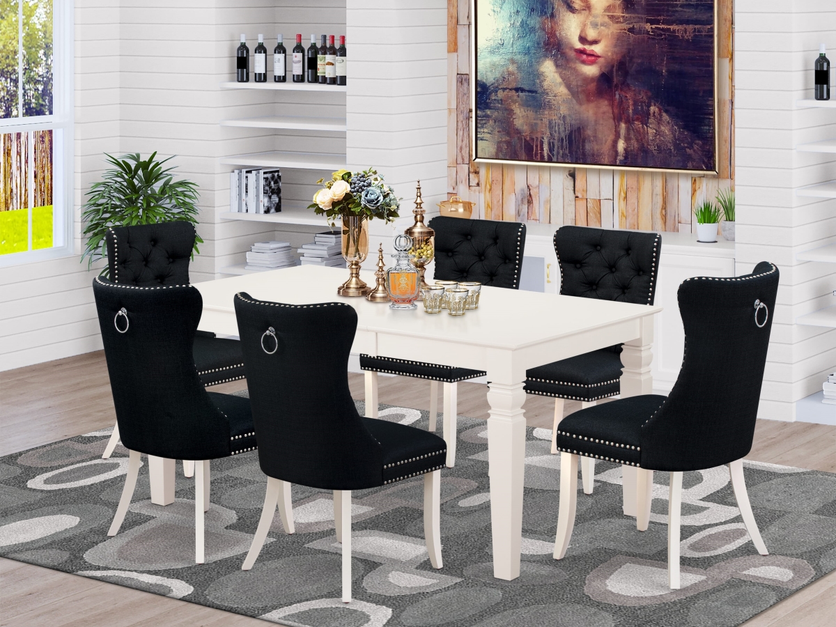 WEDA7-WHI-24 Dining Set Contains A Rectangle Kitchen Table with Removable Leaf & 6 Padded Chairs, Linen White - 7 Piece