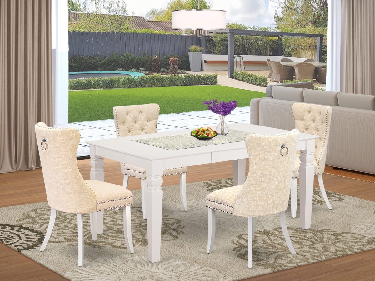 WEDA5-WHI-32 Dinette Set, Linen White - A Rectangle Wooden Table with Removable Leaf & 4 Upholstered Chairs - 5 Piece