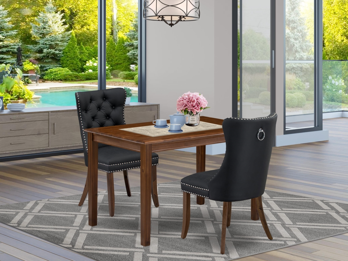YADA3-AWA-12 Dining Room Set with A Rectangle Solid Wood Table & 2 Upholstered Chairs, Antique Walnut - 3 Piece