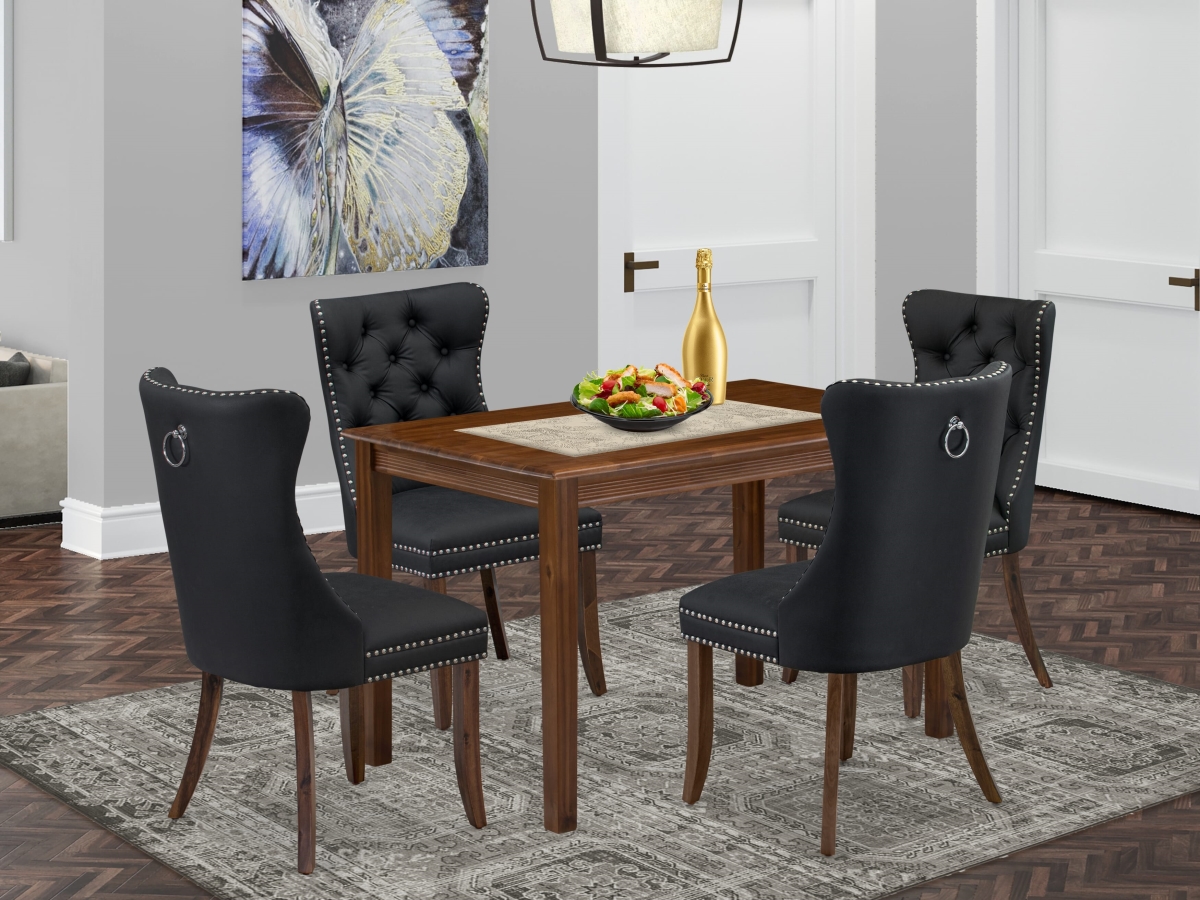 YADA5-AWA-12 Dinette Set, Antique Walnut - A Rectangle Kitchen Dining Table & 4 Upholstered Chairs - 5 Piece
