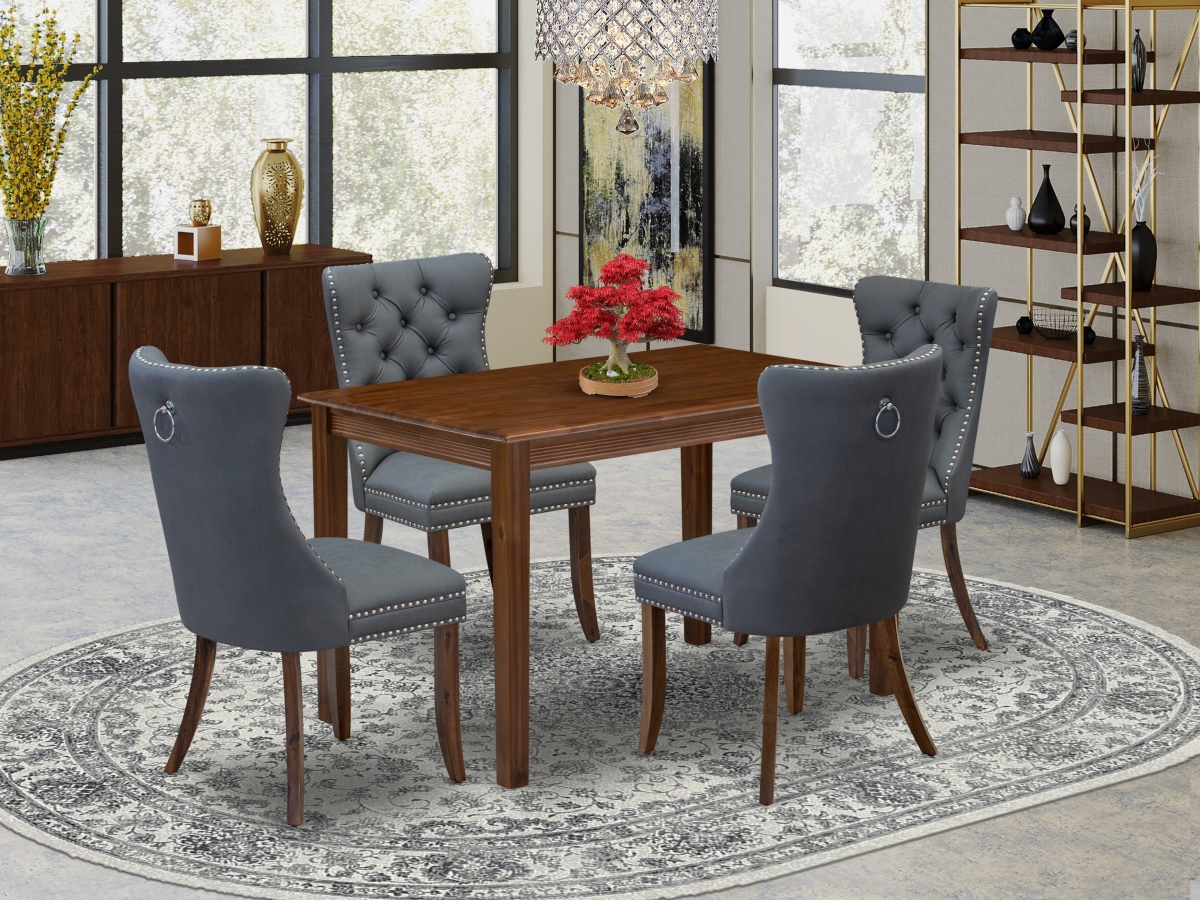 YADA5-AWA-13 Dinette Set with A Rectangle Dining Room Table & 4 Upholstered Chairs, Antique Walnut - 5 Piece