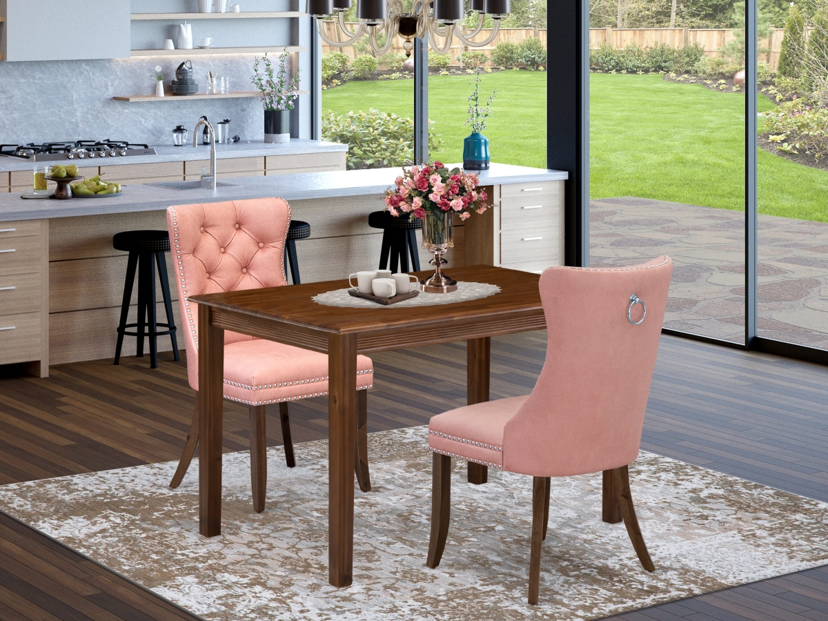 YADA3-AWA-23 Kitchen Table Set Contains A Rectangle Dining Table & 2 Upholstered Chairs, Antique Walnut - 3 Piece