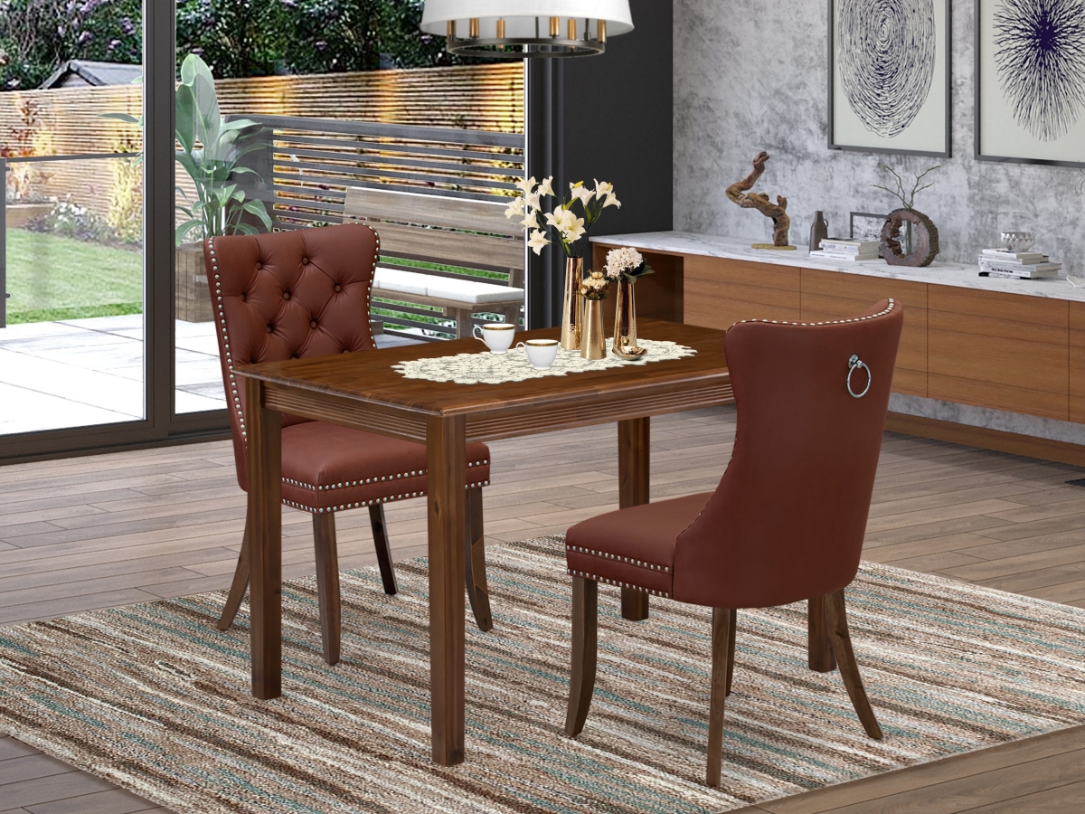 YADA3-AWA-26 Dining Set, Antique Walnut - A Rectangle Kitchen Table & 2 Upholstered Chairs - 3 Piece