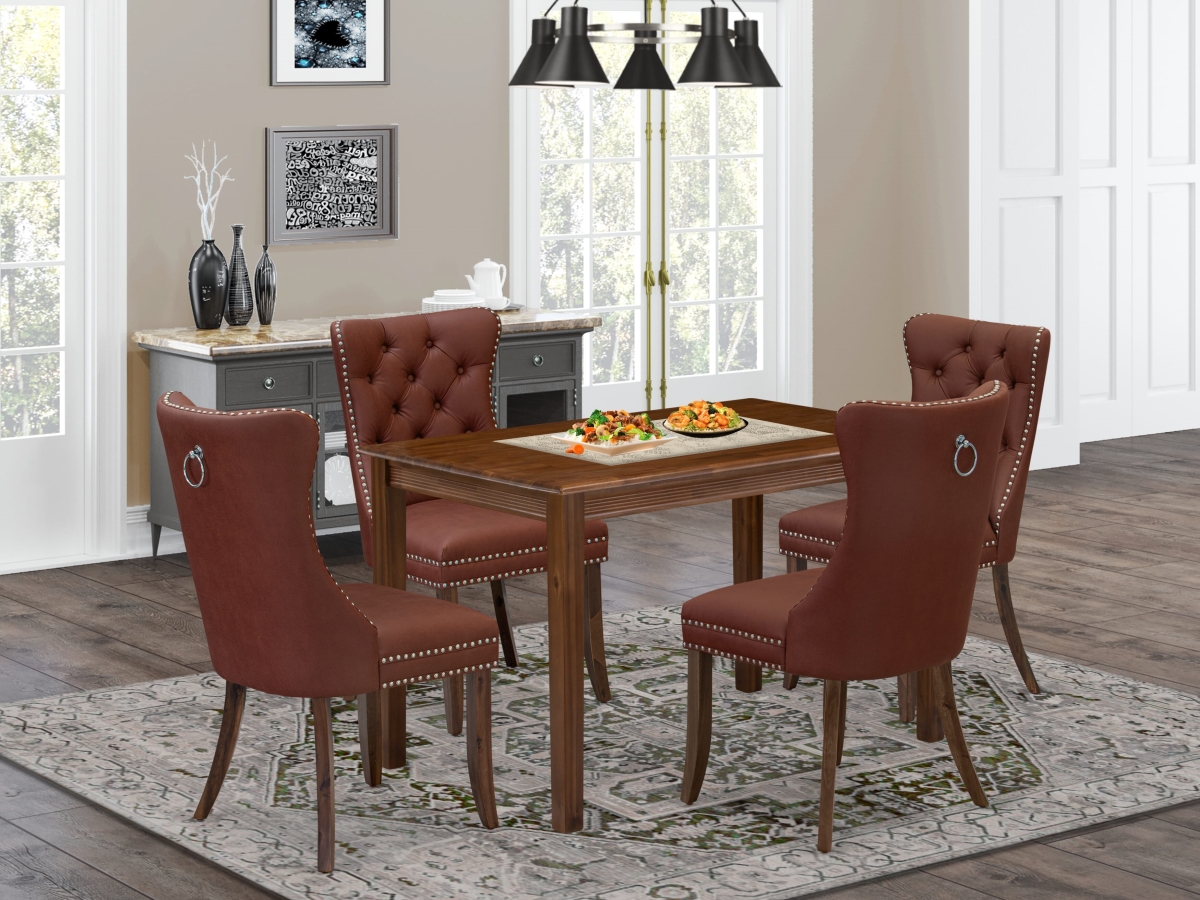 YADA5-AWA-26 Dining Room Set, Antique Walnut - A Rectangle Solid Wood Table & 4 Parson Chairs - 5 Piece