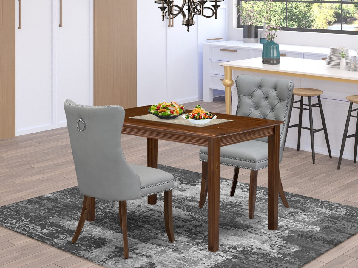 YADA3-AWA-27 Dinette Set Contains A Rectangle Dining Table & 2 Upholstered Chairs, Antique Walnut - 3 Piece