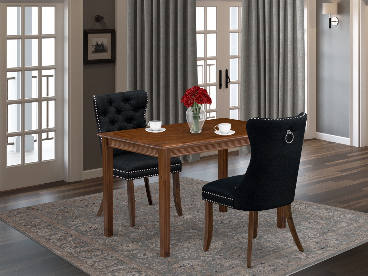 YADA3-AWA-24 Dining Set, Antique Walnut - A Rectangle Kitchen Table & 2 Upholstered Chairs - 3 Piece