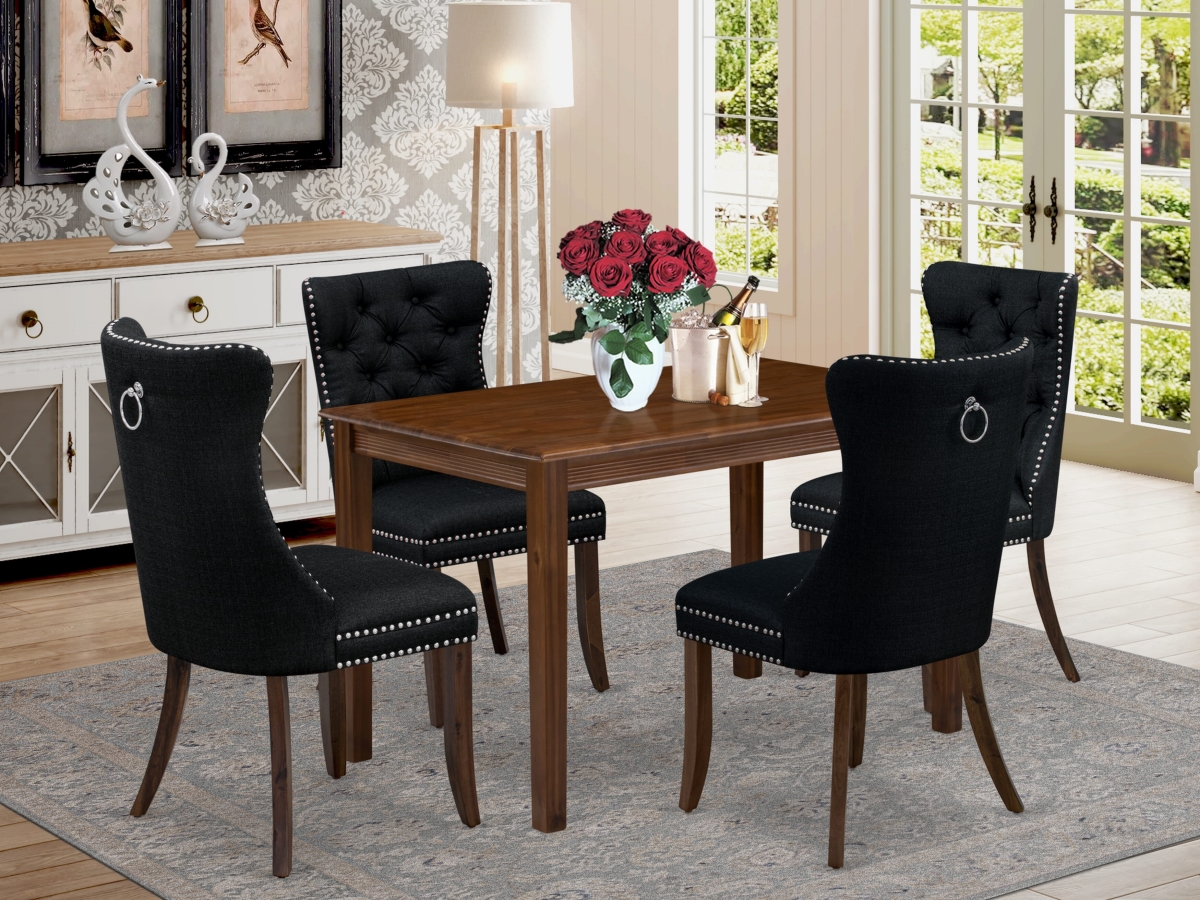 YADA5-AWA-24 Dining Set for Small Spaces Contains A Rectangle Kitchen Table & 4 Padded Chairs, Antique Walnut - 5 Piece