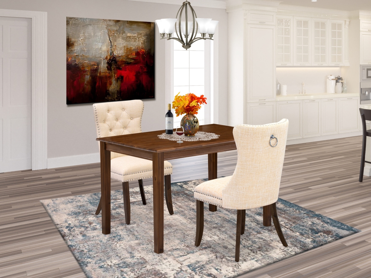 YADA3-AWA-32 Dining Room Set Contains A Rectangle Solid Wood Table & 2 Upholstered Chairs, Antique Walnut - 3 Piece
