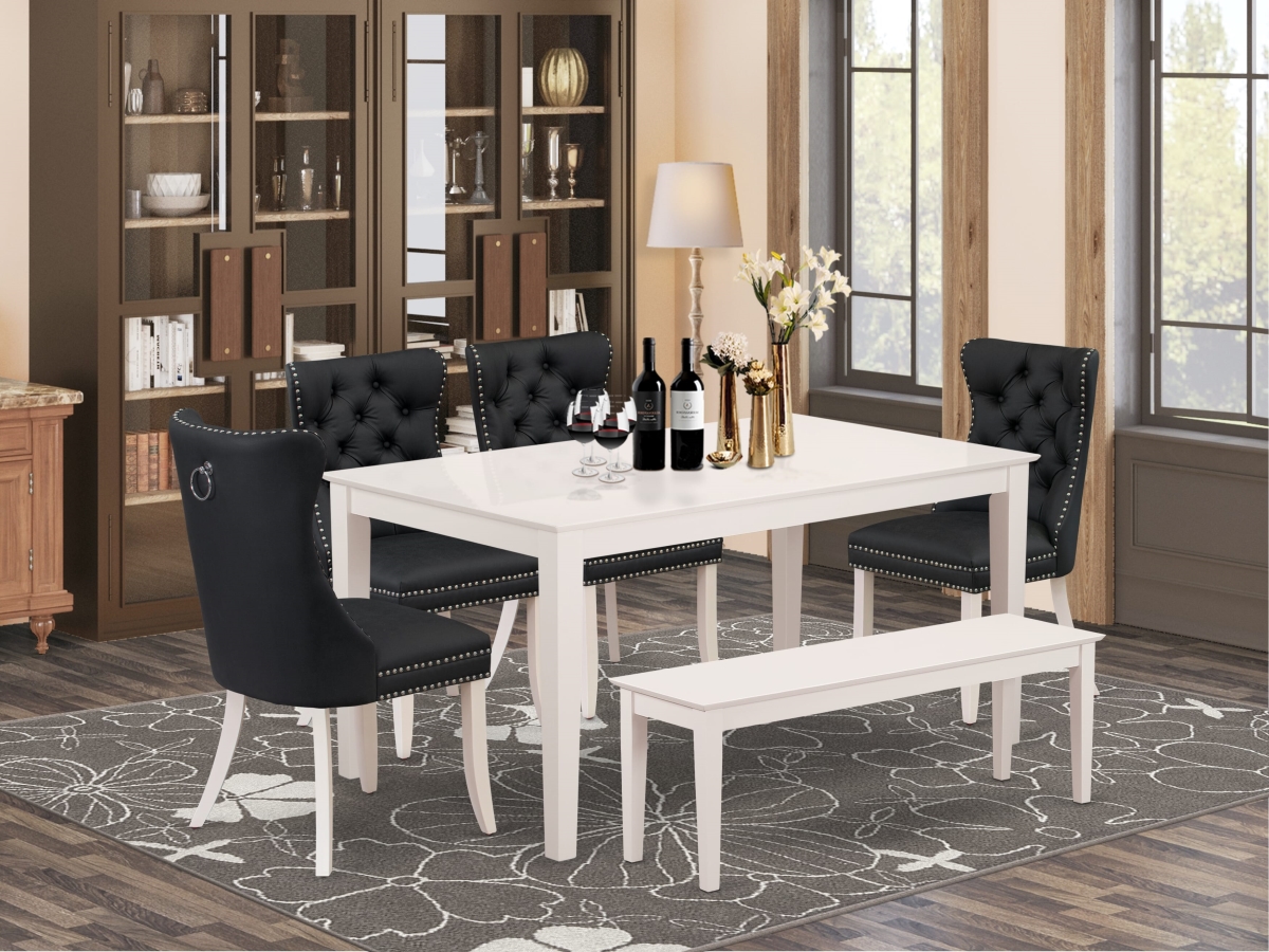 CADA6-LWH-12 Dining Room Set Contains A Rectangle Modern Dining Table & 4 Parson Chairs with A Bench, Linen White - 6 Piece