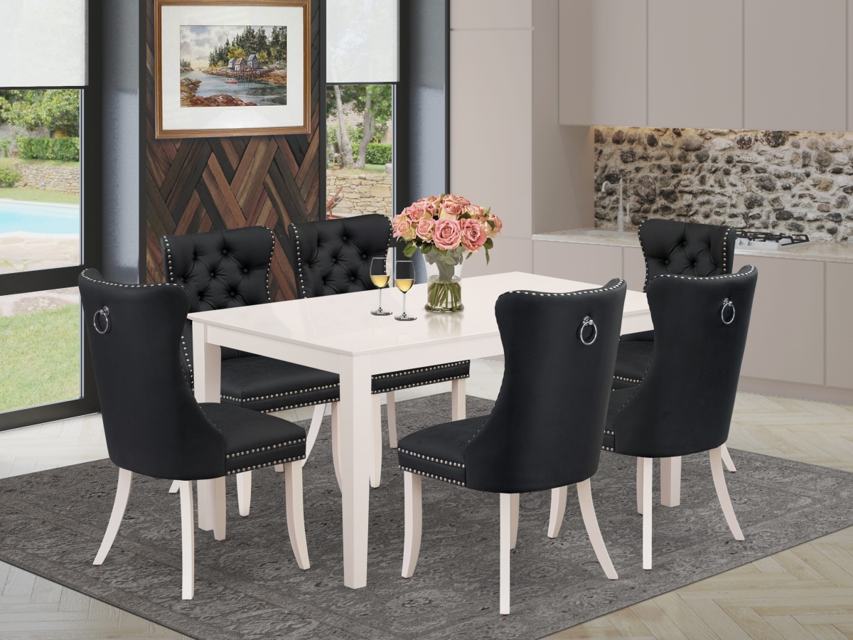 CADA7-LWH-12 Dining Room Set with A Rectangle Kitchen Table & 6 Upholstered Parson Chairs, Linen White - 7 Piece