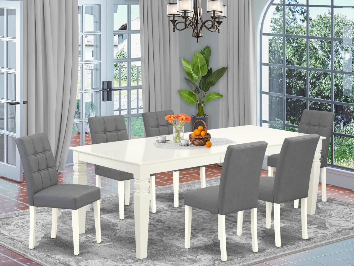 LGAS7-LWH-41 Kitchen Table Set, Linen White - A Modern Table & 6 Platinum Gray Leather Dining Chairs with Stylish Back - 7 Piece