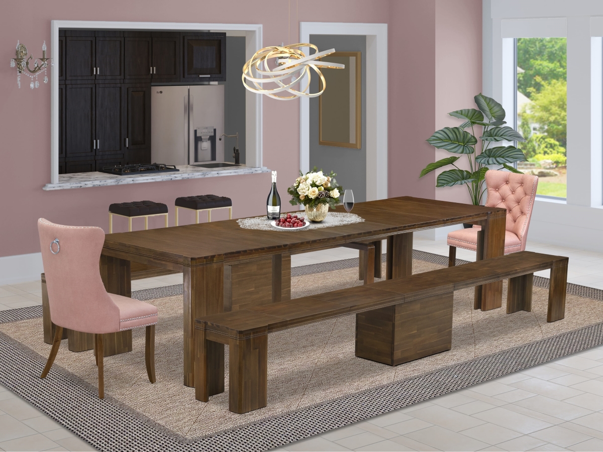 X02DA-208-23 A Rectangle Xtenczar Table Extendable Dining Set, Antique Walnut - 5 Piece