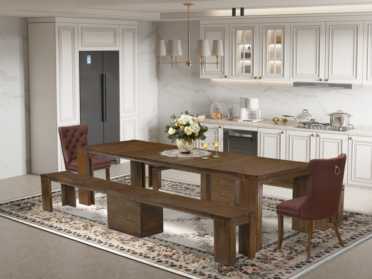 X02DA-208-26 Extendable Dining Set, Antique Walnut - A Rectangle Xtenczar Kitchen Table - 5 Piece