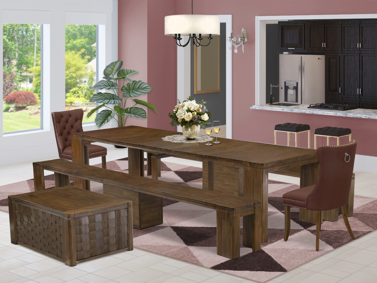 X02DA-2C8-26 Extendable Dining Set, Antique Walnut - A Rectangle Xtenczar Kitchen Table - 6 Piece