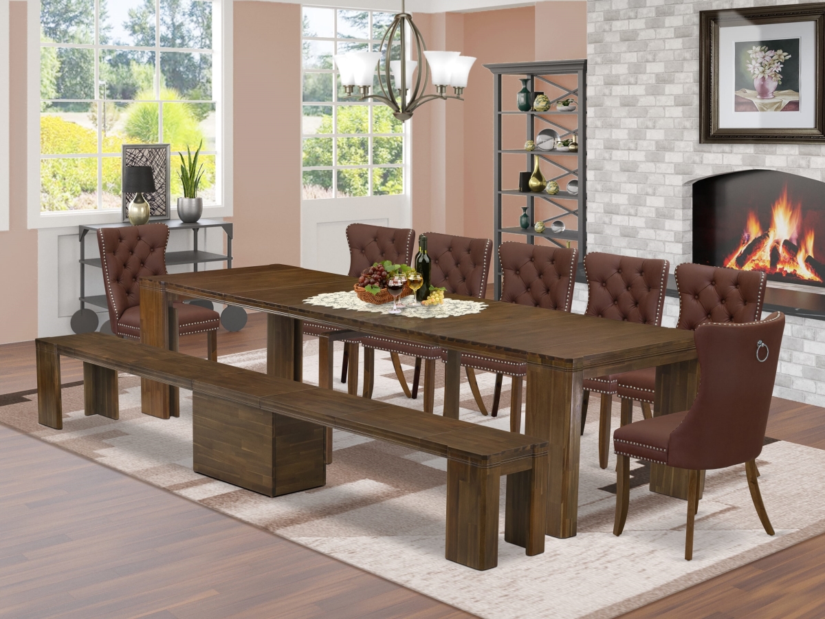 X07DA-B08-26 Extendable Dining Set, Antique Walnut - A Rectangle Xtenczar Table - 9 Piece