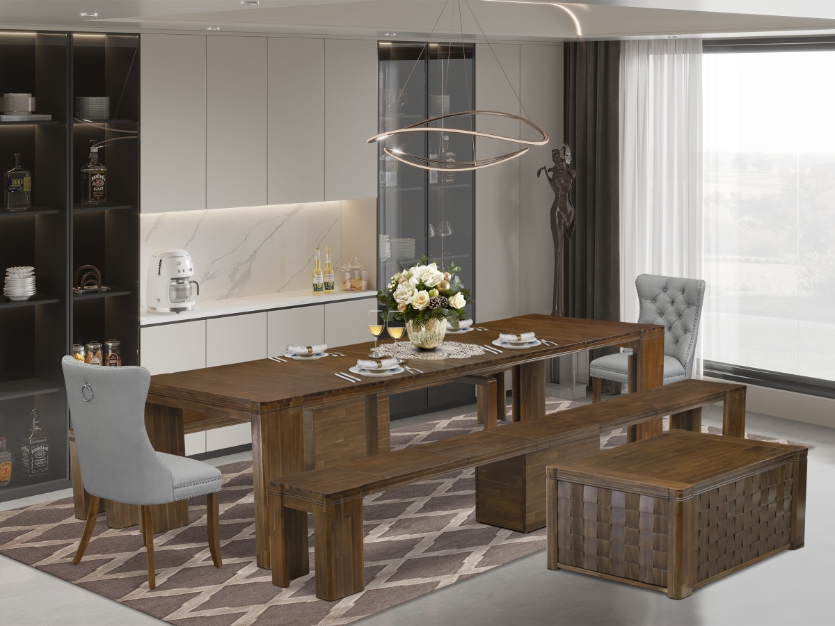 X02DA-2C8-27 Extendable Dining Set, Antique Walnut - 6 Piece