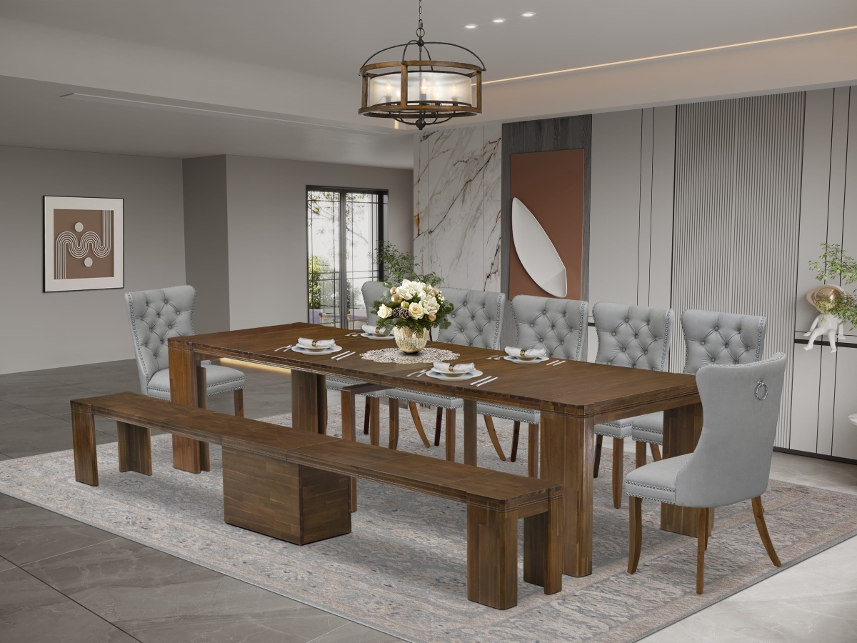 X07DA-B08-27 Extendable Dining Set, Antique Walnut - 9 Piece