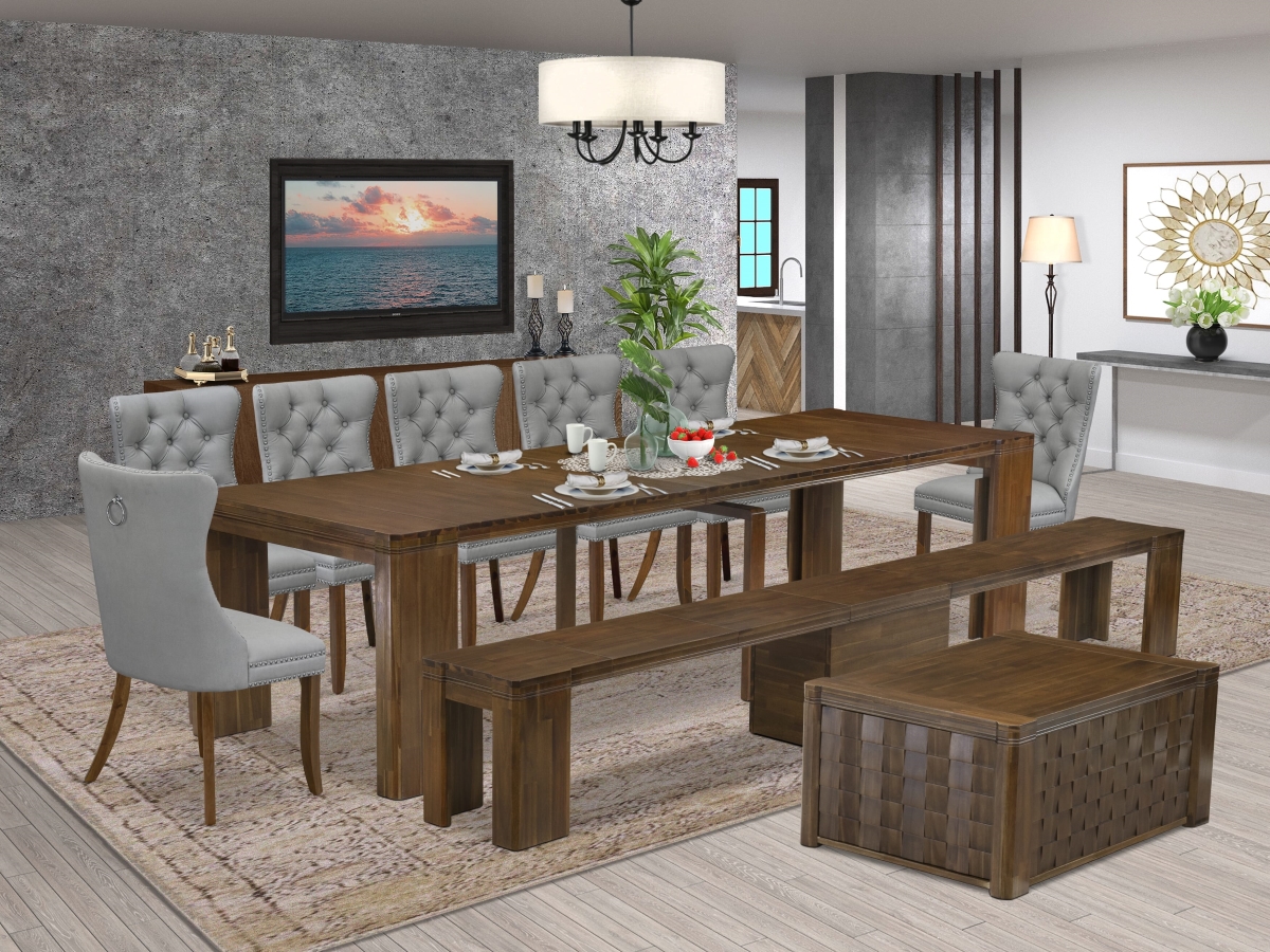 X07DA-BC8-27 Extendable Dining Set, Antique Walnut - A Rectangle Xtenczar Table - 10 Piece