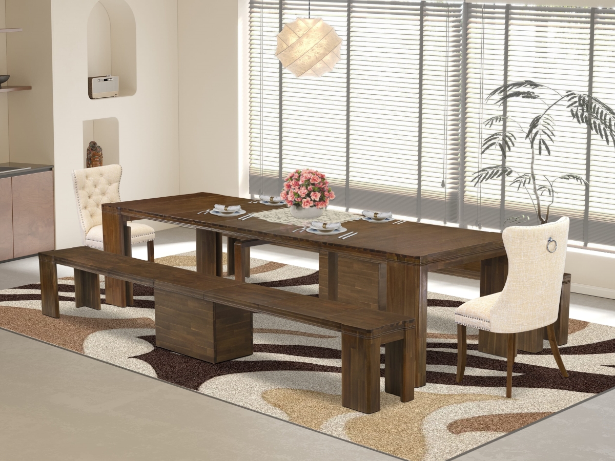 X02DA-208-32 A Rectangle Xtenczar Table Extendable Dining Set, Antique Walnut - 5 Piece