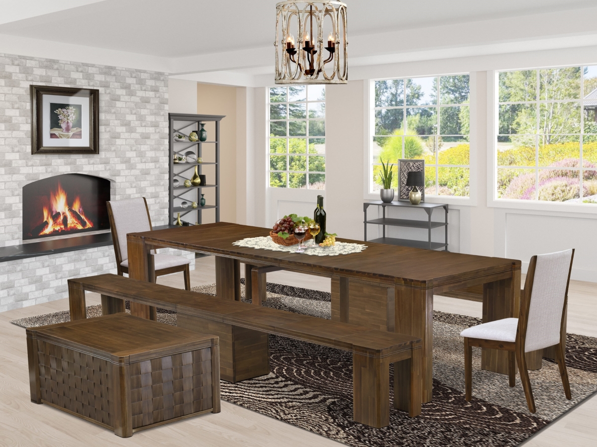 X02LA-2C8-05 Extendable Dining Set, Antique Walnut - A Rectangle Xtenczar Table - 6 Piece