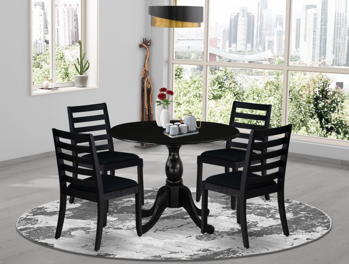DSX15-BLK-24 Dining Set, Black - A Round Table & 4 Stackable Linen Fabric Chairs - 5 Piece