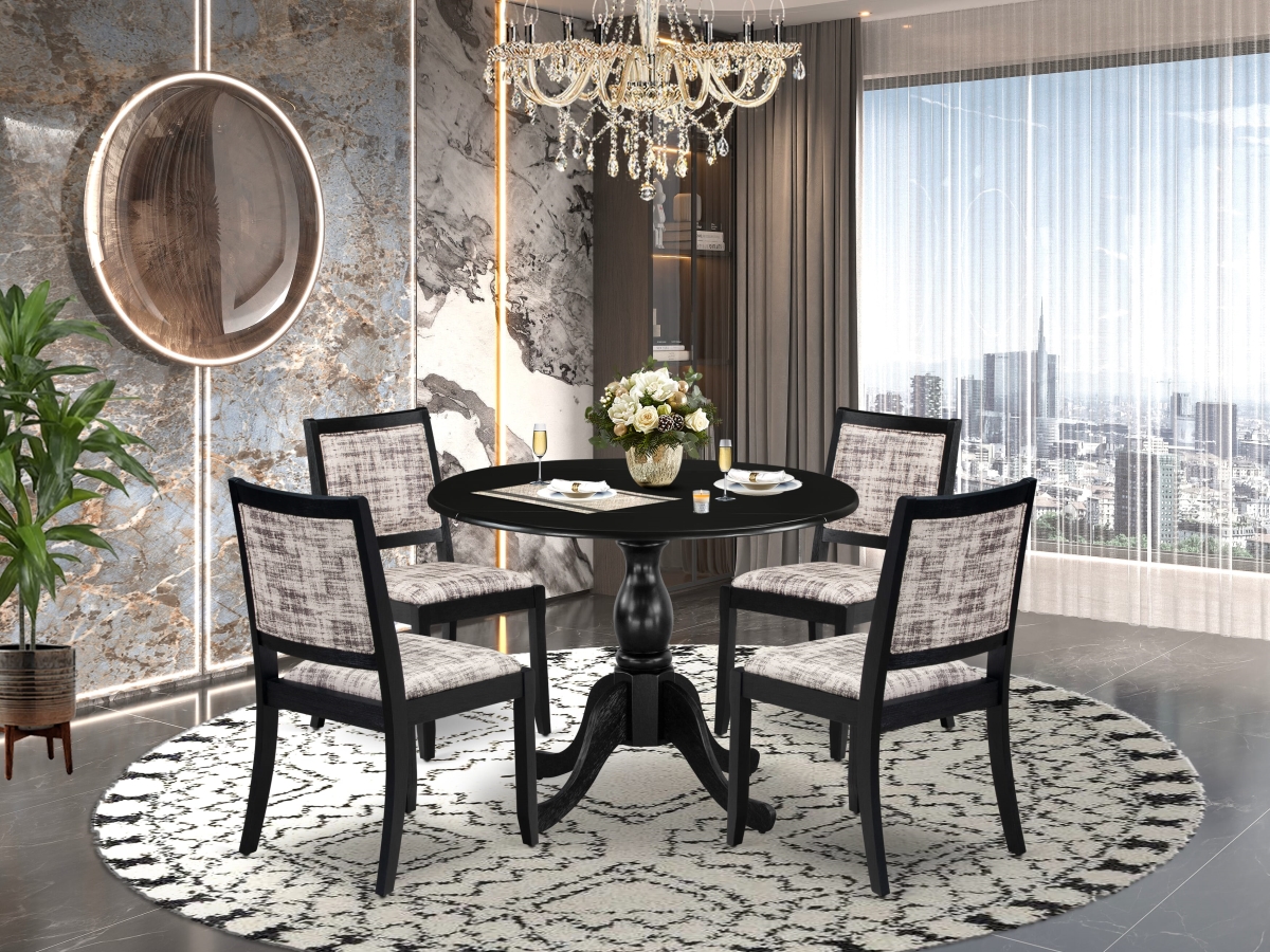 DSX25-BLK-30 Dining Set, Black - A Round Table & 4 Stackable Faux Leather Fabric Chairs - 5 Piece