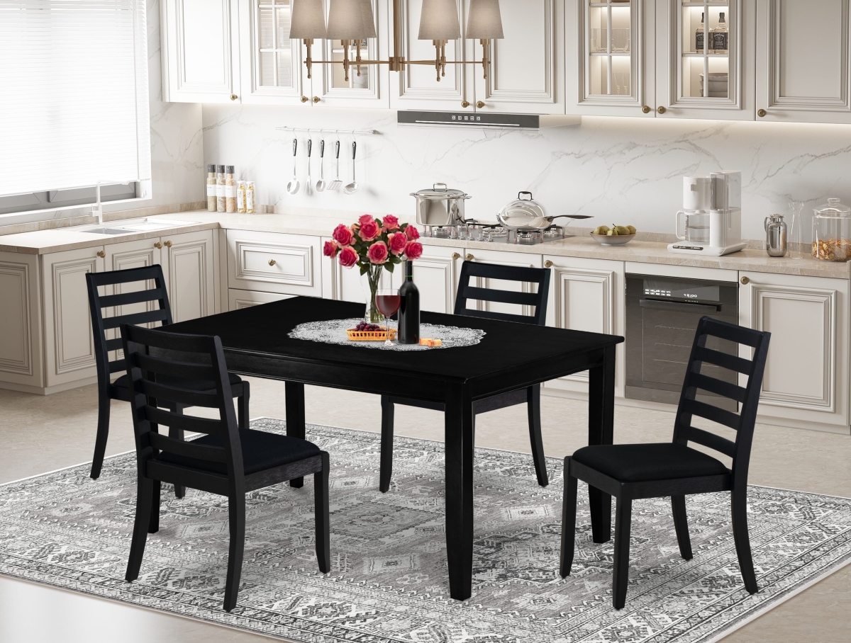 DUX15-BLK-24 Dining Set, Black - A Rectangular Table & 4 Stackable Faux Leather Chairs - 5 Piece