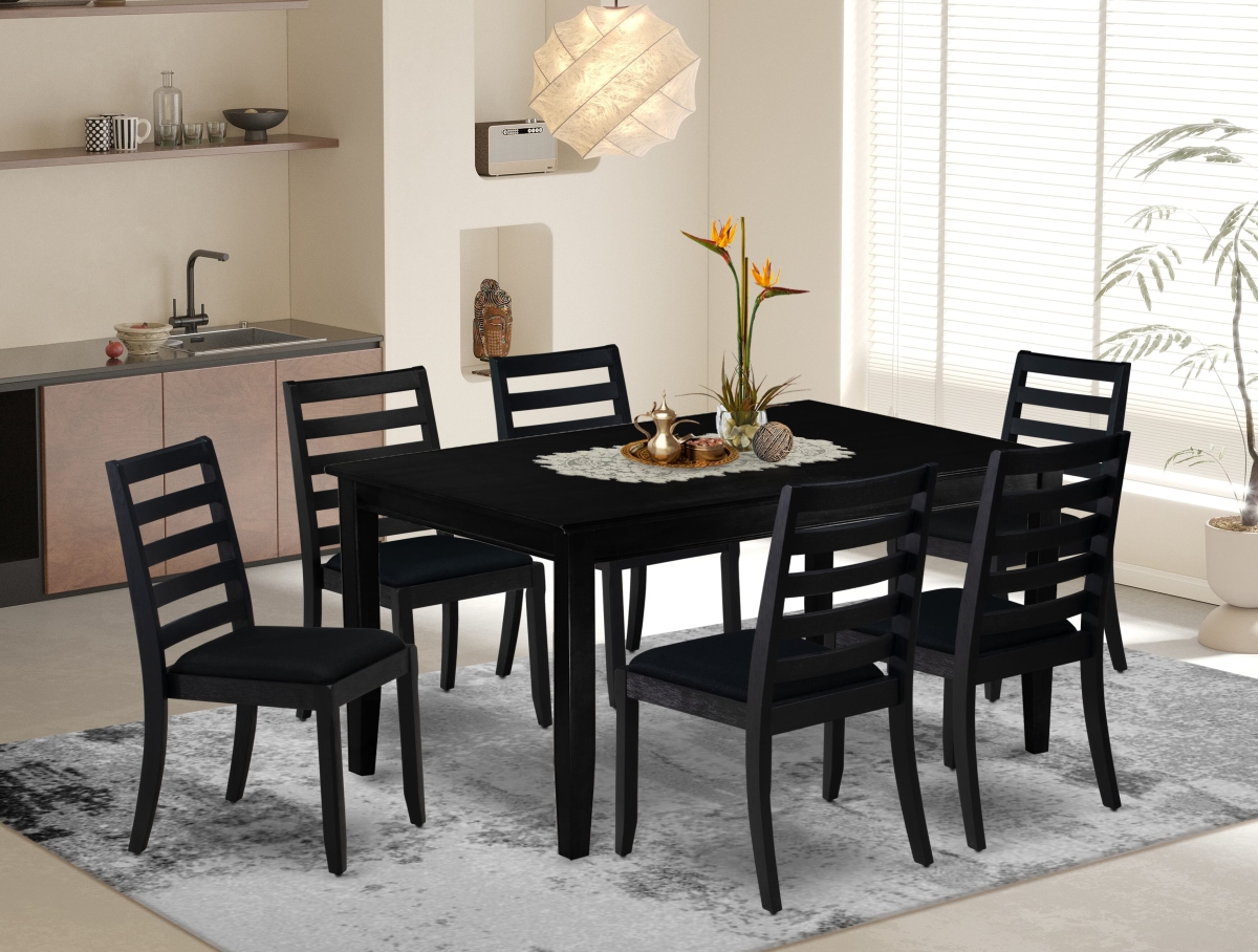 DUX17-BLK-24 A Rectangular Table & 6 Stackable Linen Fabric Chairs Dining Set, Black - 7 Piece