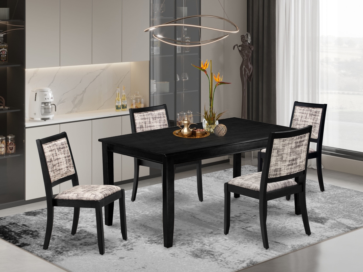 DUX25-BLK-30 A Rectangular Table & 4 Stackable Faux Leather Fabric Chairs Dining Set, Black - 5 Piece