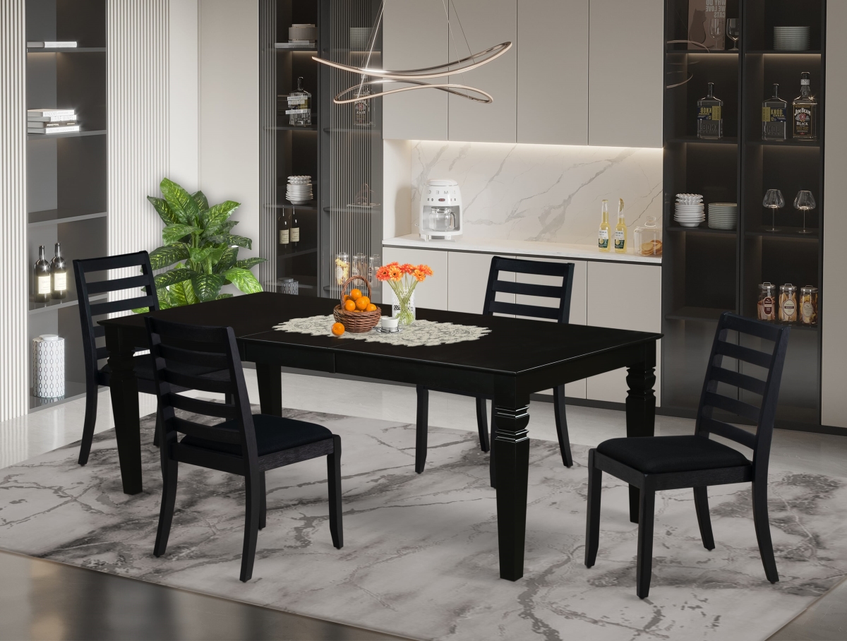 LGX15-BLK-24 Dining Set, Black - A Rectangular Table & 4 Stackable Linen Fabric Chairs - 5 Piece