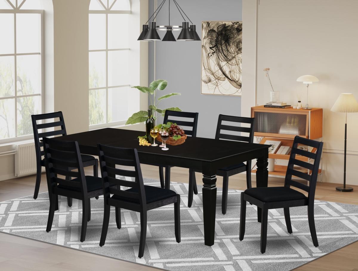 LGX17-BLK-24 Dining Set, Black - A Rectangular Table & 6 Stackable Linen Fabric Chairs - 7 Piece