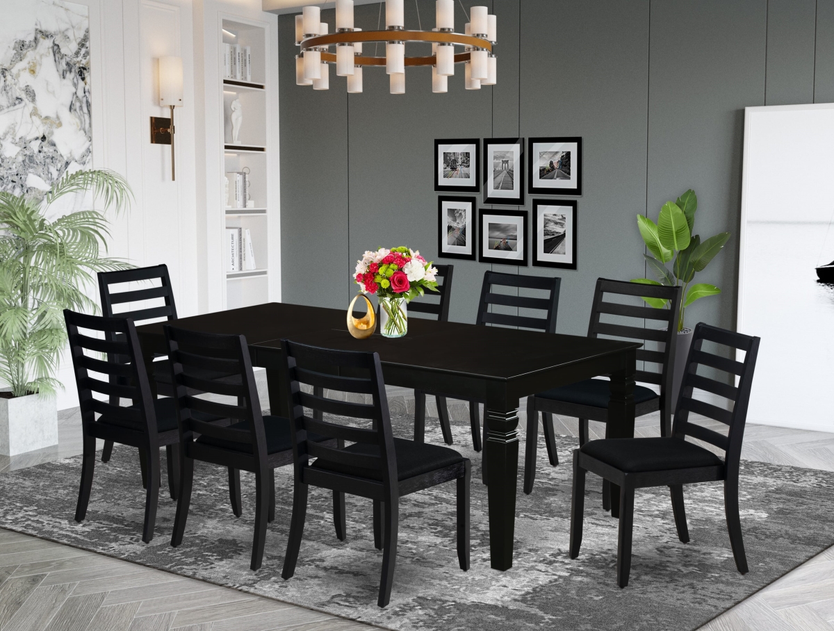 LGX19-BLK-24 Dining Set, Black - A Rectangular Table & 8 Stackable Linen Fabric Chairs - 9 Piece