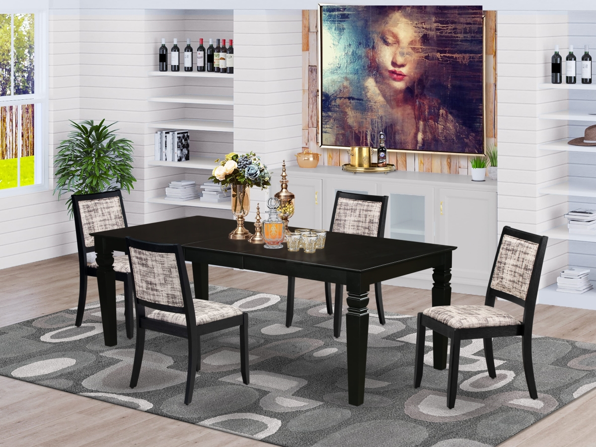 LGX25-BLK-30 Dining Set, Black - A Rectangular Table & 4 Stackable Faux Leather Fabric Chairs - 5 Piece
