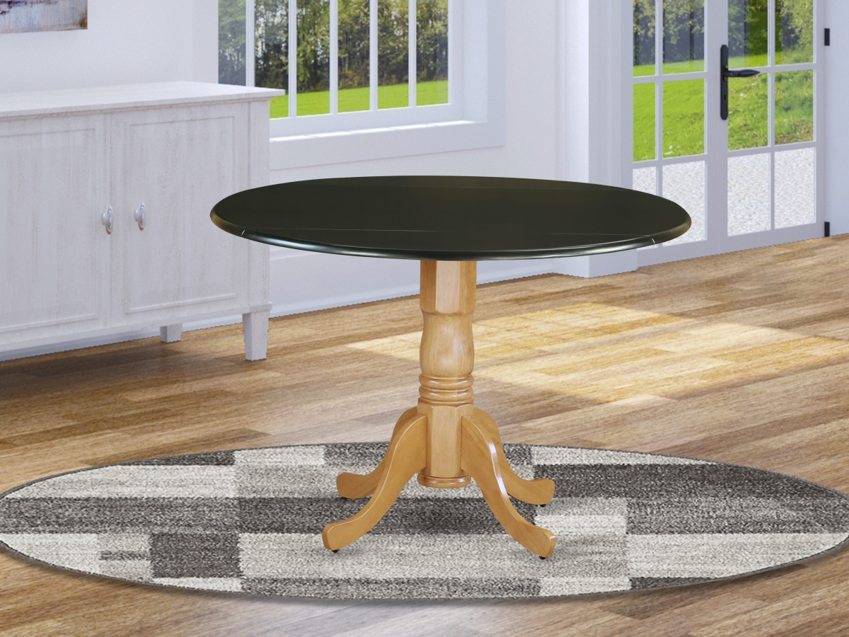 DLT-BOK-TP Dublin Round Table with Two 9 in. Drop Leaves in Black & Oak Finish, Black & Oak