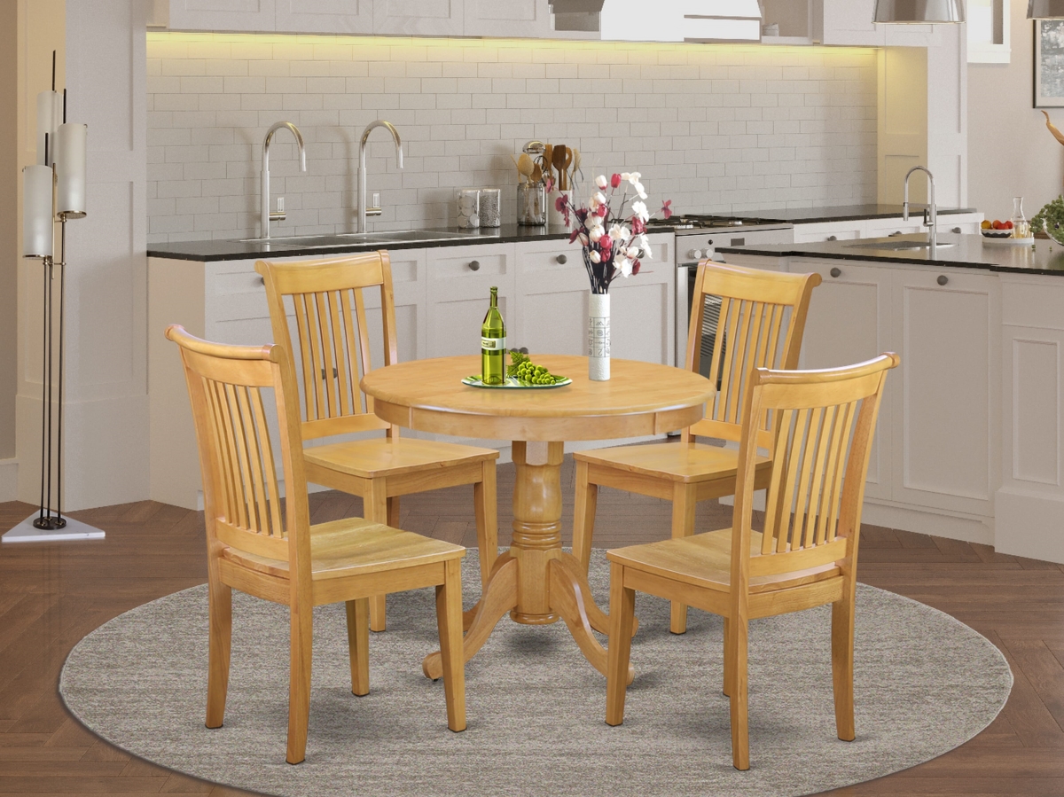 ANPO5-OAK-W Kitchen Table Set with A Dining Table & 4 Wood Seat Kitchen Chairs, Oak - 5 Piece