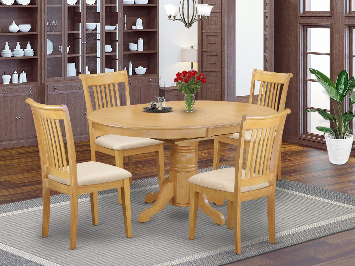 AVPO5-OAK-C Dining Set with A Kitchen Table & 4 Cushion Seat Kitchen Chairs, Oak - 5 Piece