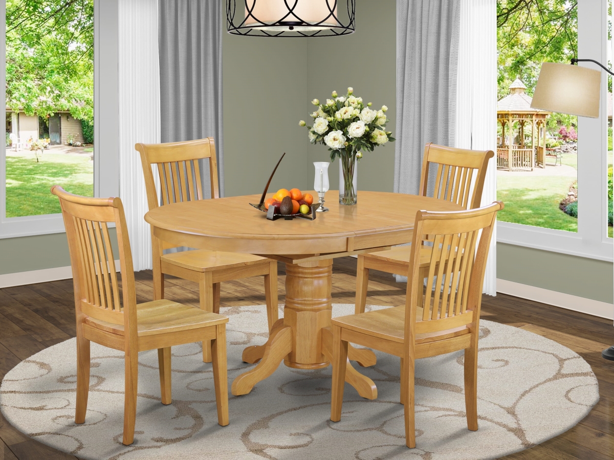 AVPO5-OAK-W Dining Set with A Kitchen Table & 4 Wood Seat Kitchen Chairs, Oak - 5 Piece