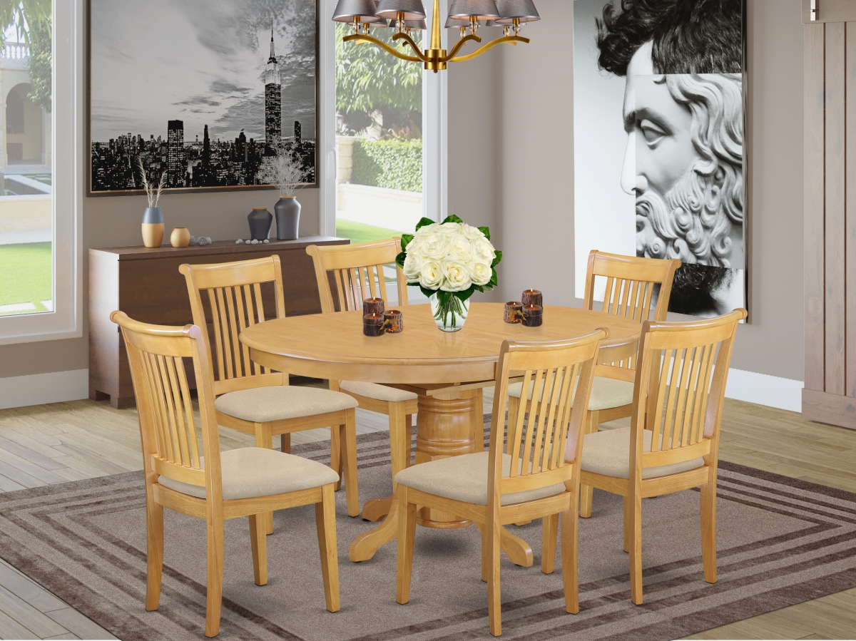 AVPO7-OAK-C Dining Set with A Kitchen Table & 6 Cushion Seat Kitchen Chairs, Oak - 7 Piece