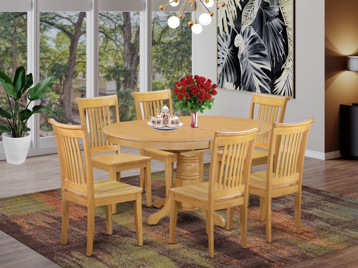 AVPO7-OAK-W Dining Set with A Kitchen Table & 6 Wood Seat Kitchen Chairs, Oak - 7 Piece