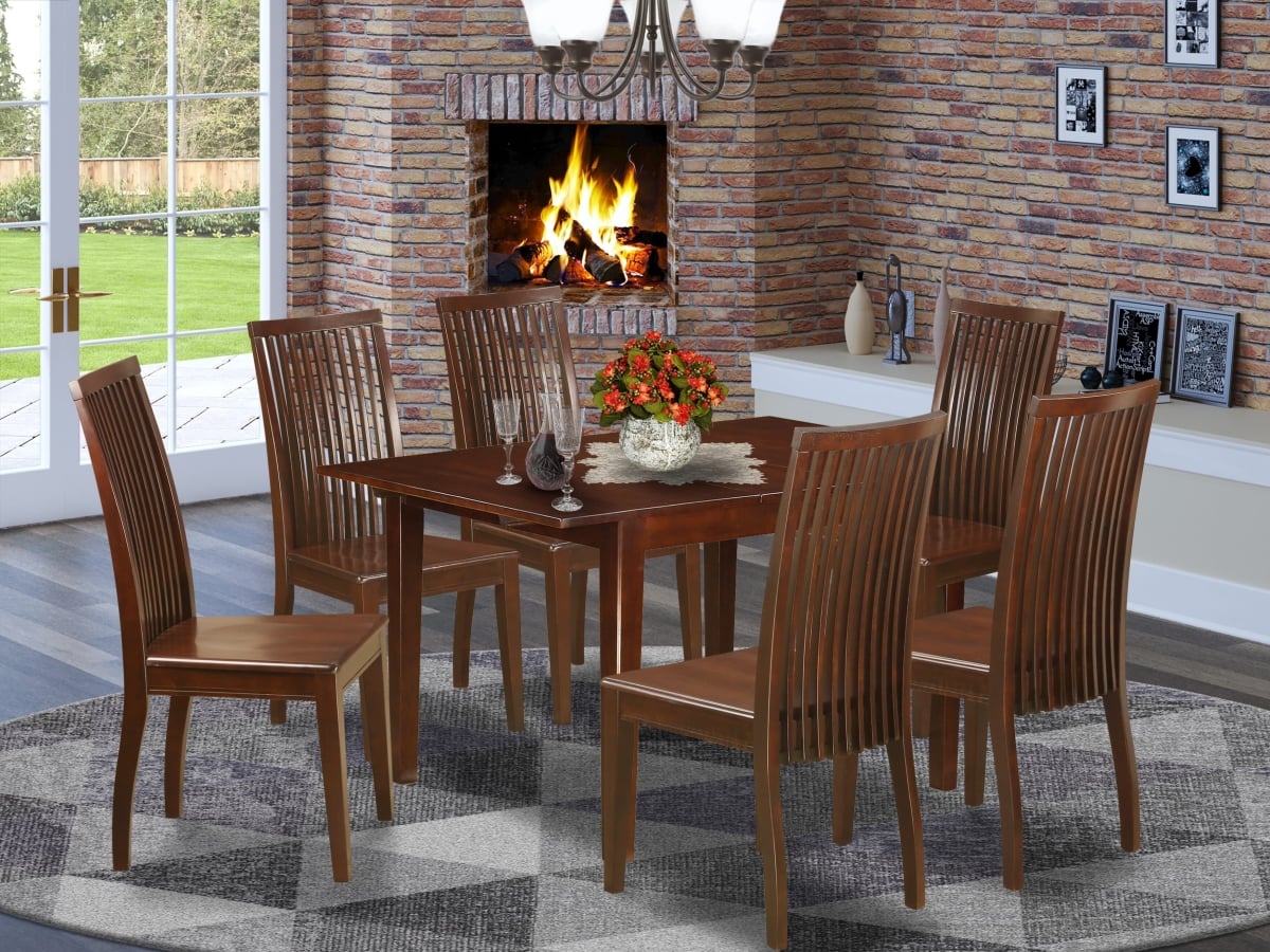 MLIP7-MAH-W Dinette Set for Small Spaces, Mahogany-Dining Tables & 6 Chairs for Dining Room - 7 Piece