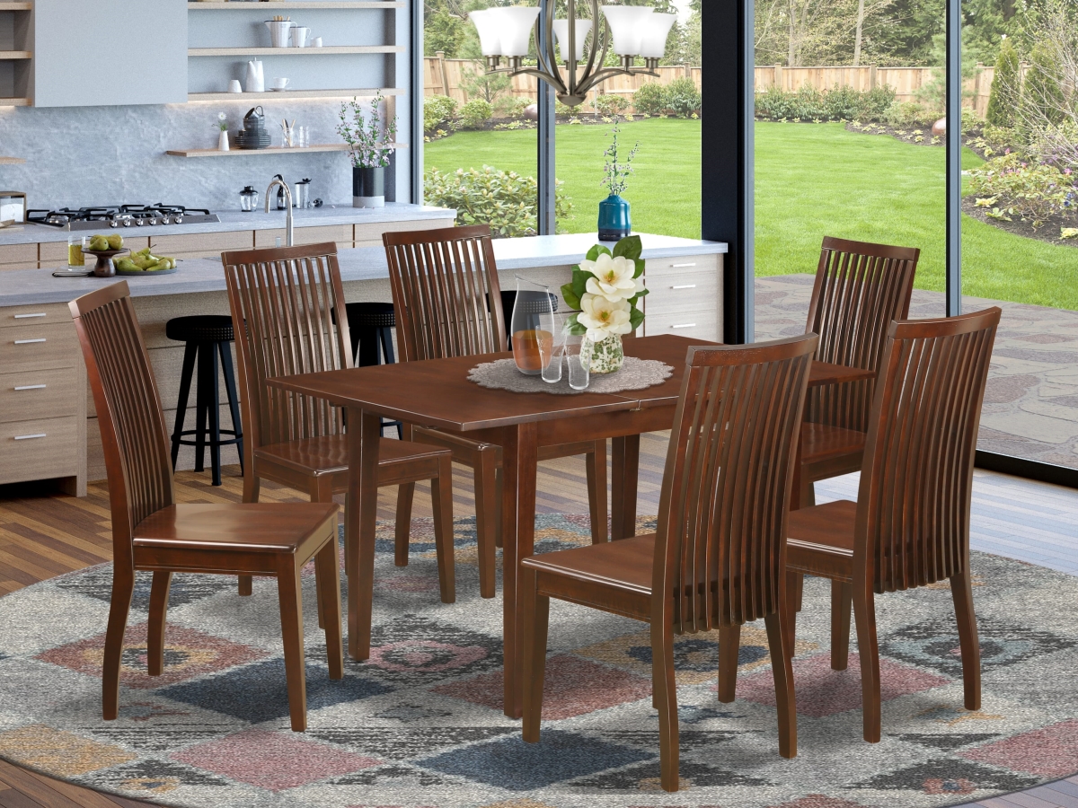 NOIP7-MAH-W Dinette Set, Mahogany - Kitchen Dinette Table & 6 Kitchen Chairs - 7 Piece